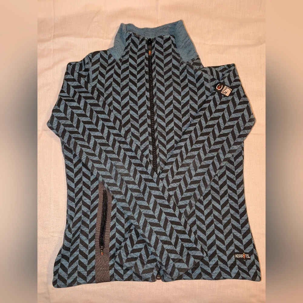 Womens Small Blue and Black Chevron Zip-Up Jacket - Picture 1 of 6